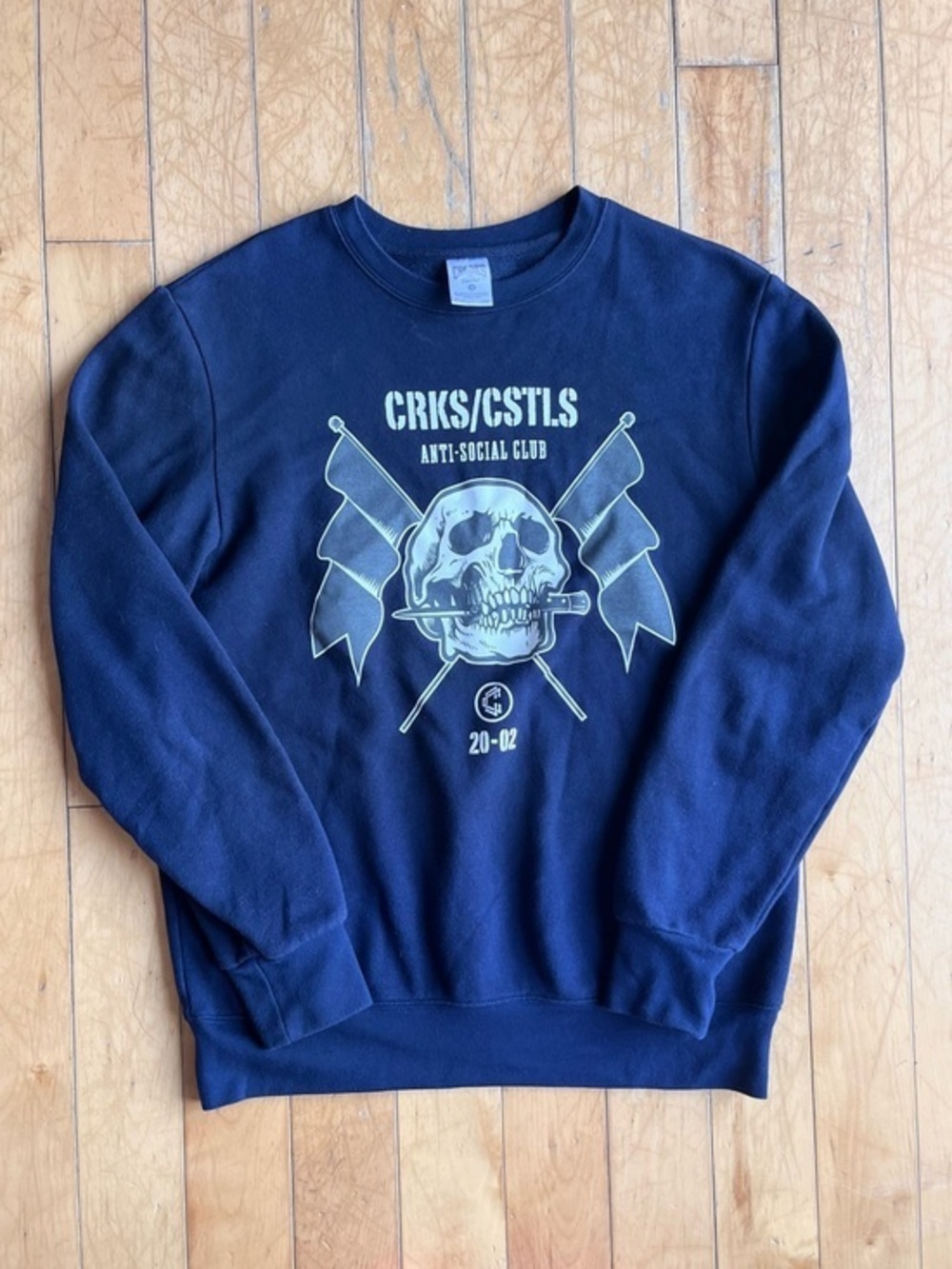 Crooks & Castles “Anti‑Social Club” Skull Graphic Navy Sweatshirt – Size Medium